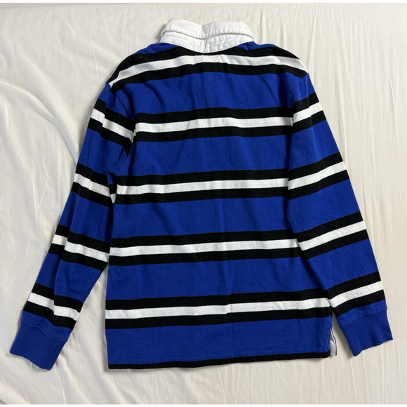 Chaps Rugby Polo Shirt Youth 10-12 M Blue Crest Collar Striped Retro Sport Prep - Picture 6 of 14